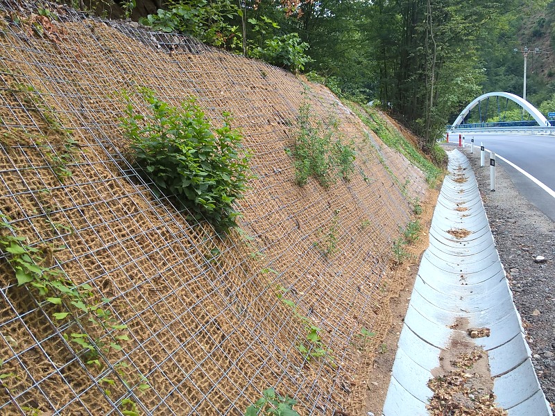 Kokosová geotextilie má využití v násypech a svazích kolem silnic a železnic, zajišťují růst rostlin