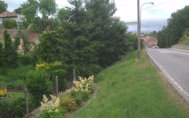 Jemnice, vystužený svah pod cestou